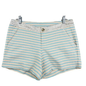 LILY PULITZER Callahan Party Short Size 6  Teal Stripe Metallic Silver Coastal